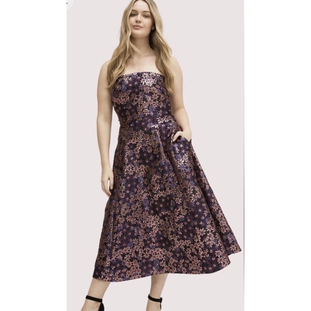 Kate Spade New York Pacific Petals Strapless Dress black metallic jacquard